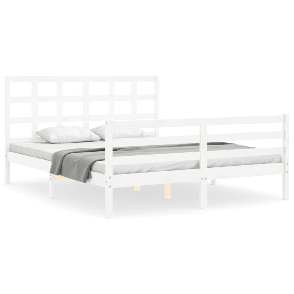 vidaXL Estructura de cama con cabecero madera maciza blanco 160x200 cm