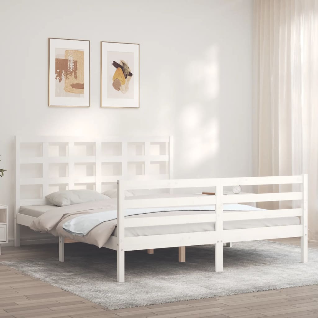 vidaXL Estructura de cama con cabecero madera maciza blanco 160x200 cm