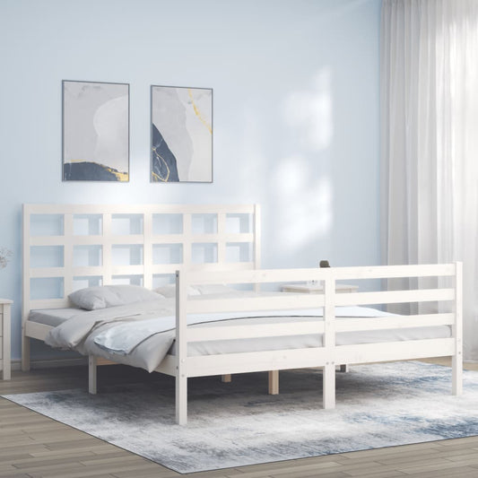 vidaXL Estructura de cama con cabecero madera maciza blanco 160x200 cm