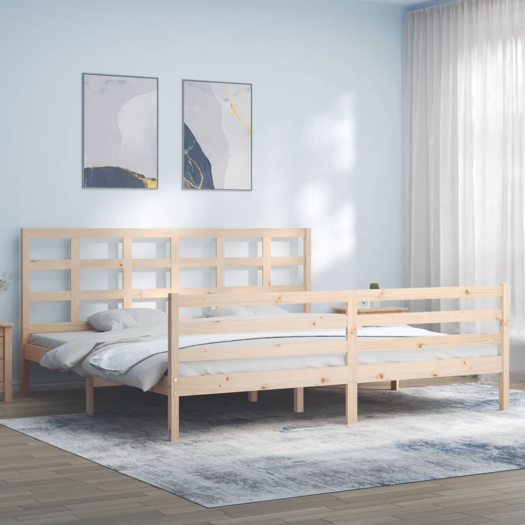 vidaXL Estructura de cama de matrimonio con cabecero madera maciza