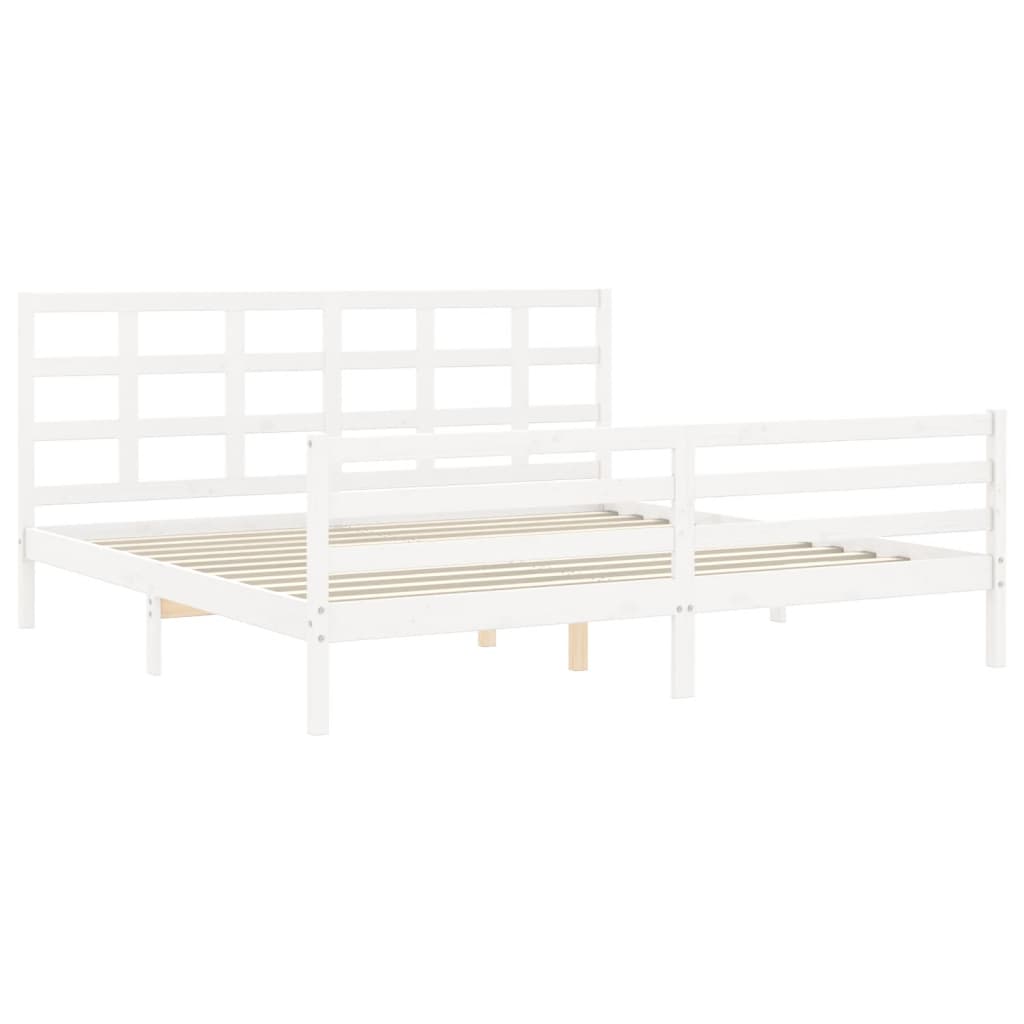 vidaXL Estructura cama de matrimonio con cabecero madera maciza blanco