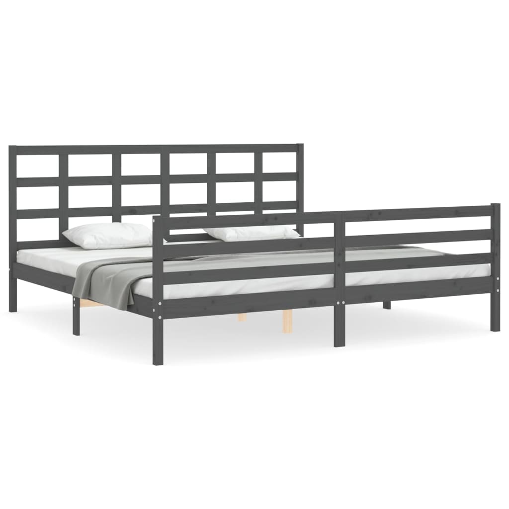 vidaXL Estructura de cama con cabecero madera maciza gris 200x200 cm