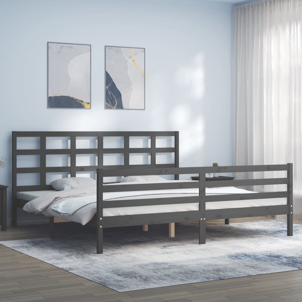 vidaXL Estructura de cama con cabecero madera maciza gris 200x200 cm