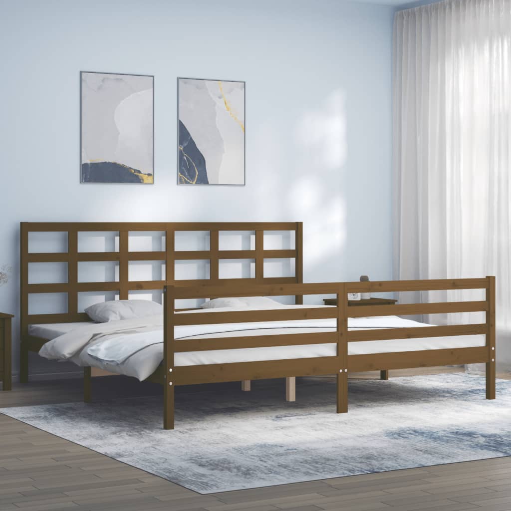 vidaXL Estructura cama y cabecero madera maciza marrón miel 200x200 cm