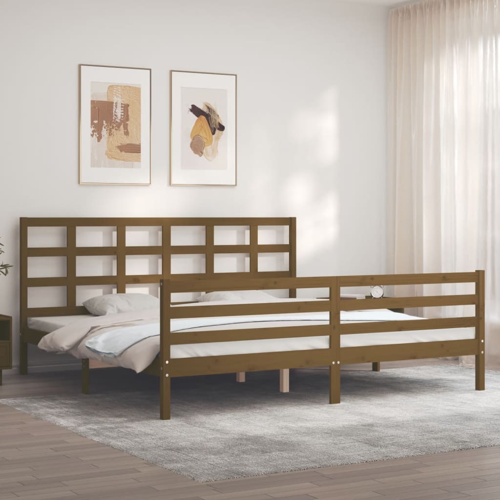 vidaXL Estructura cama y cabecero madera maciza marrón miel 200x200 cm