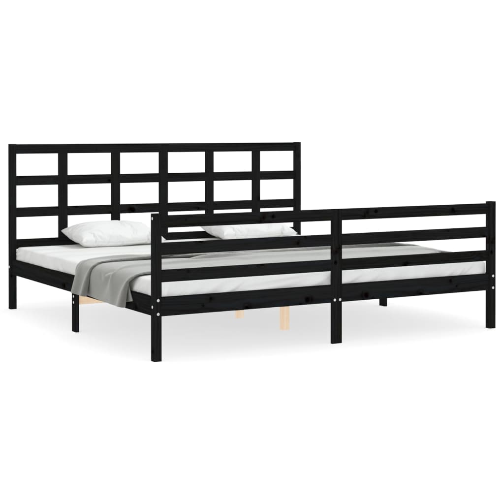 vidaXL Estructura de cama con cabecero madera maciza negro 200x200 cm