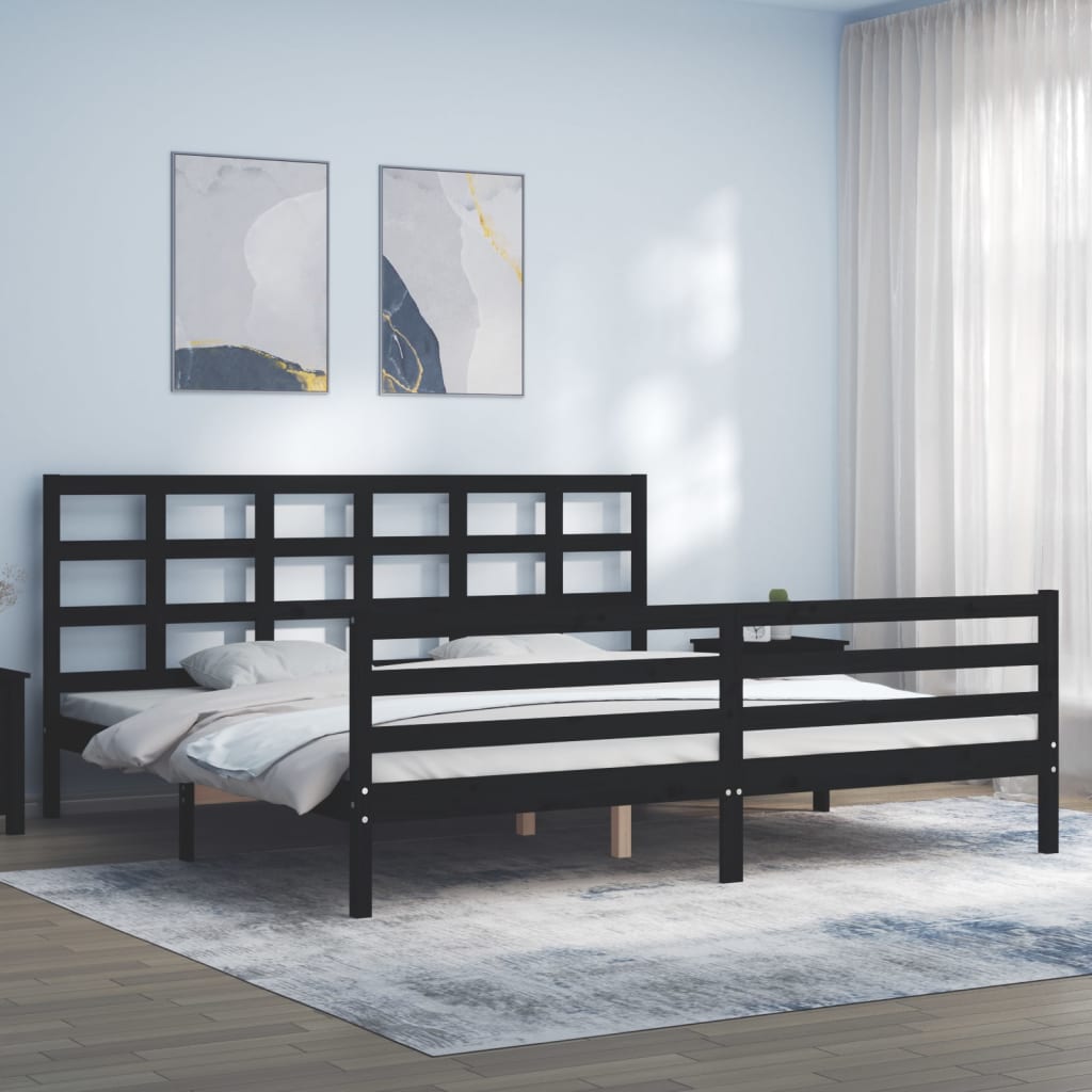 vidaXL Estructura de cama con cabecero madera maciza negro 200x200 cm