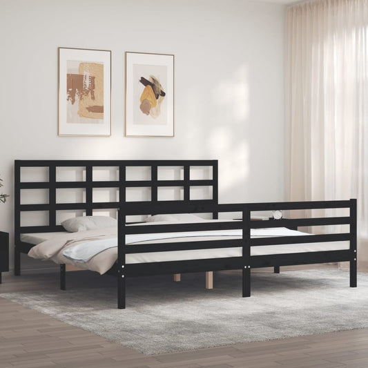 vidaXL Estructura de cama con cabecero madera maciza negro 200x200 cm