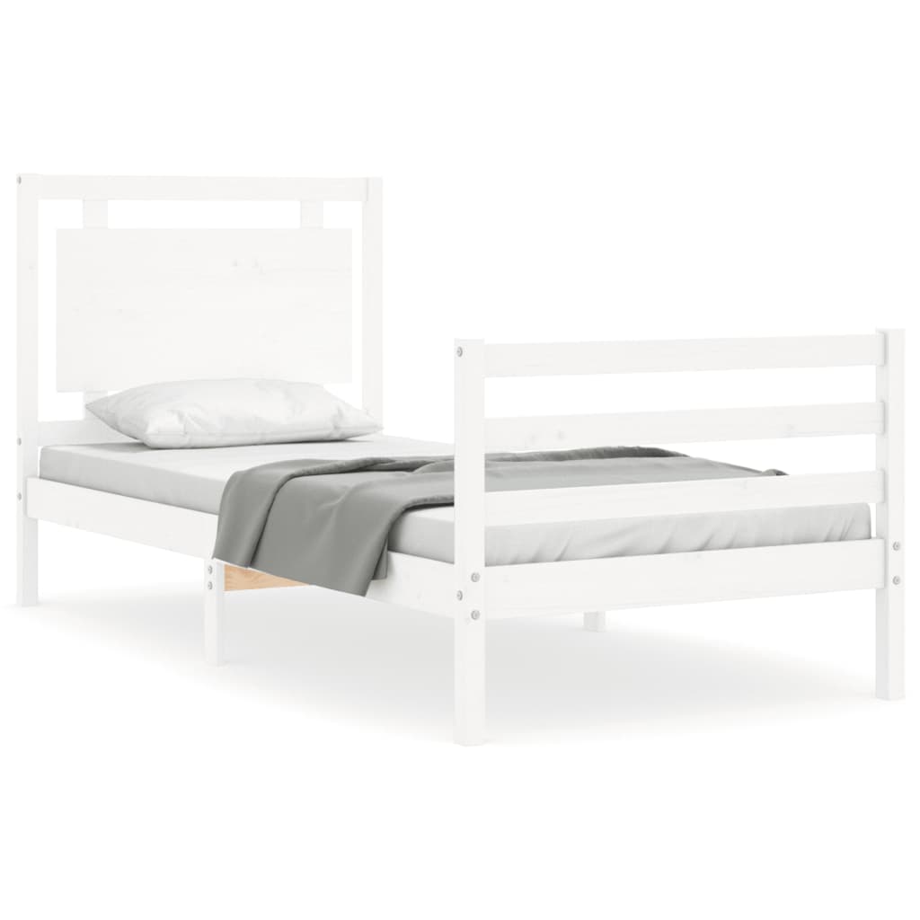 vidaXL Estructura de cama individual con cabecero madera maciza blanco