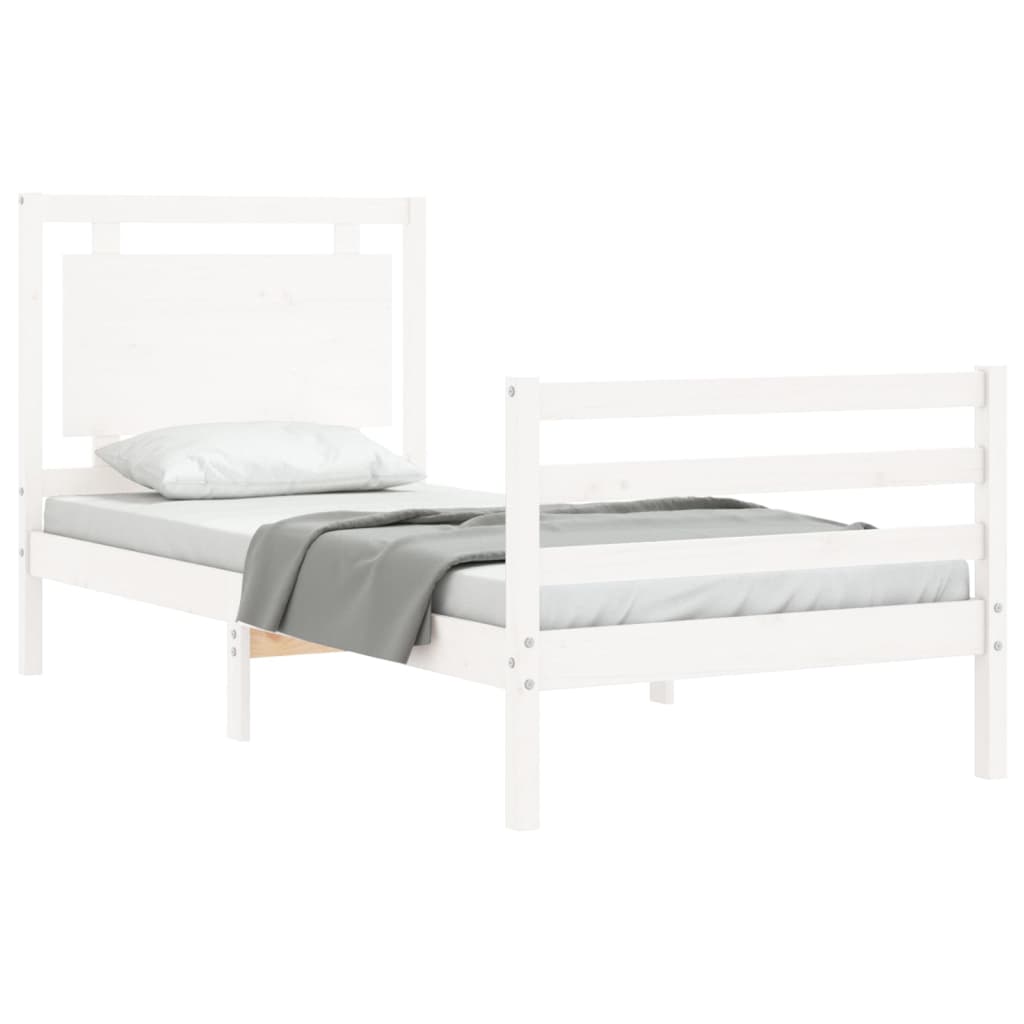 vidaXL Estructura de cama individual con cabecero madera maciza blanco