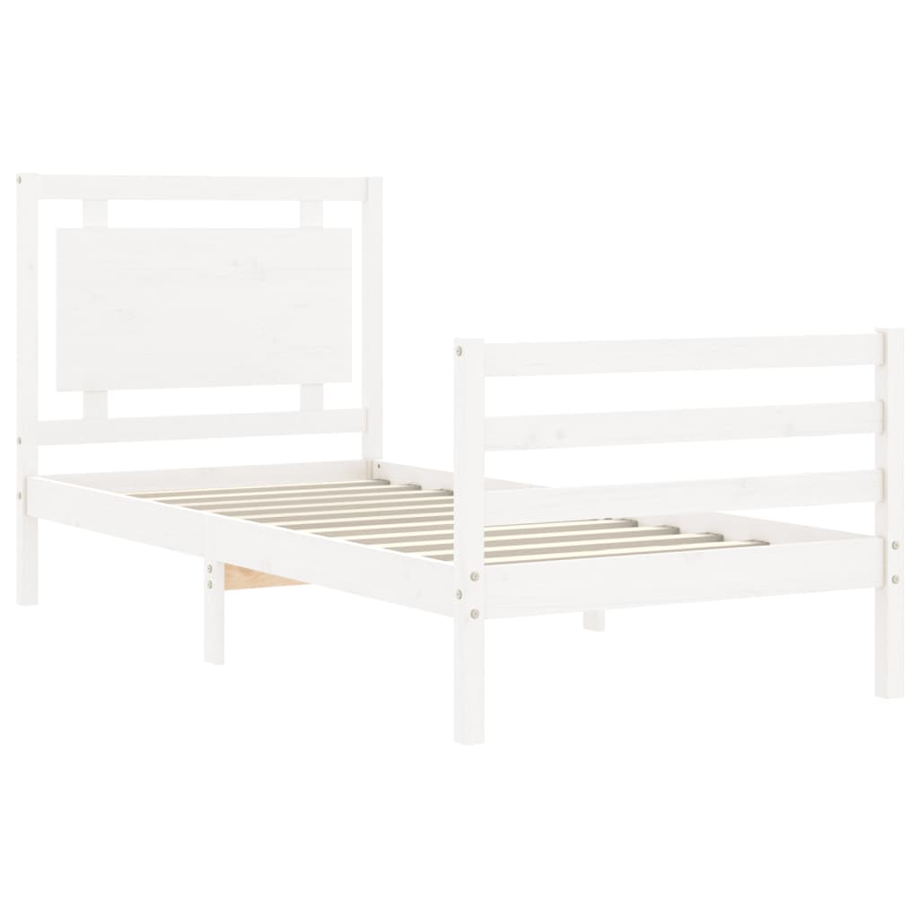 vidaXL Estructura de cama individual con cabecero madera maciza blanco