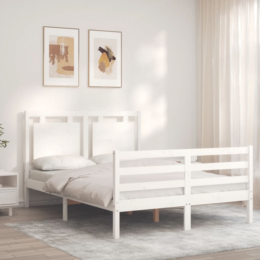 vidaXL Estructura cama de matrimonio con cabecero madera maciza blanco