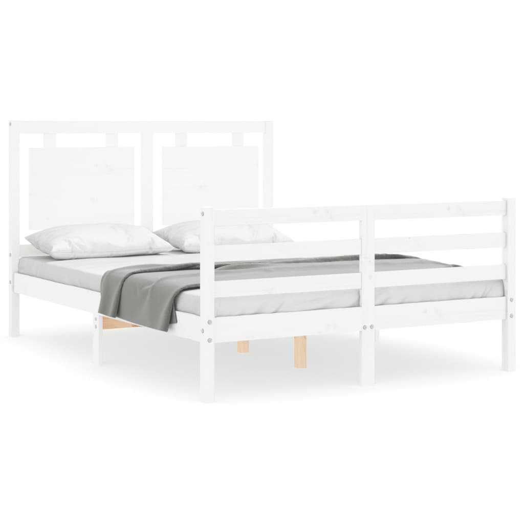 vidaXL Estructura cama de matrimonio con cabecero madera maciza blanco