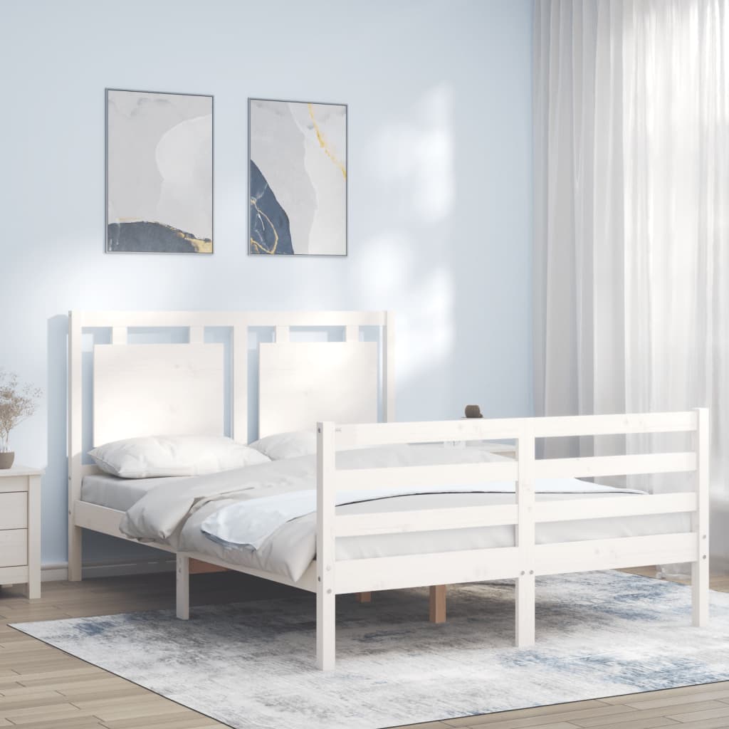 vidaXL Estructura cama de matrimonio con cabecero madera maciza blanco