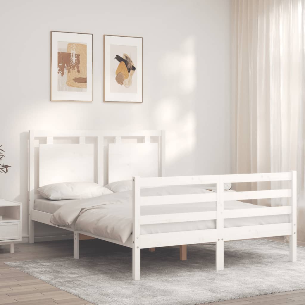 vidaXL Estructura de cama con cabecero madera maciza blanco 140x190 cm