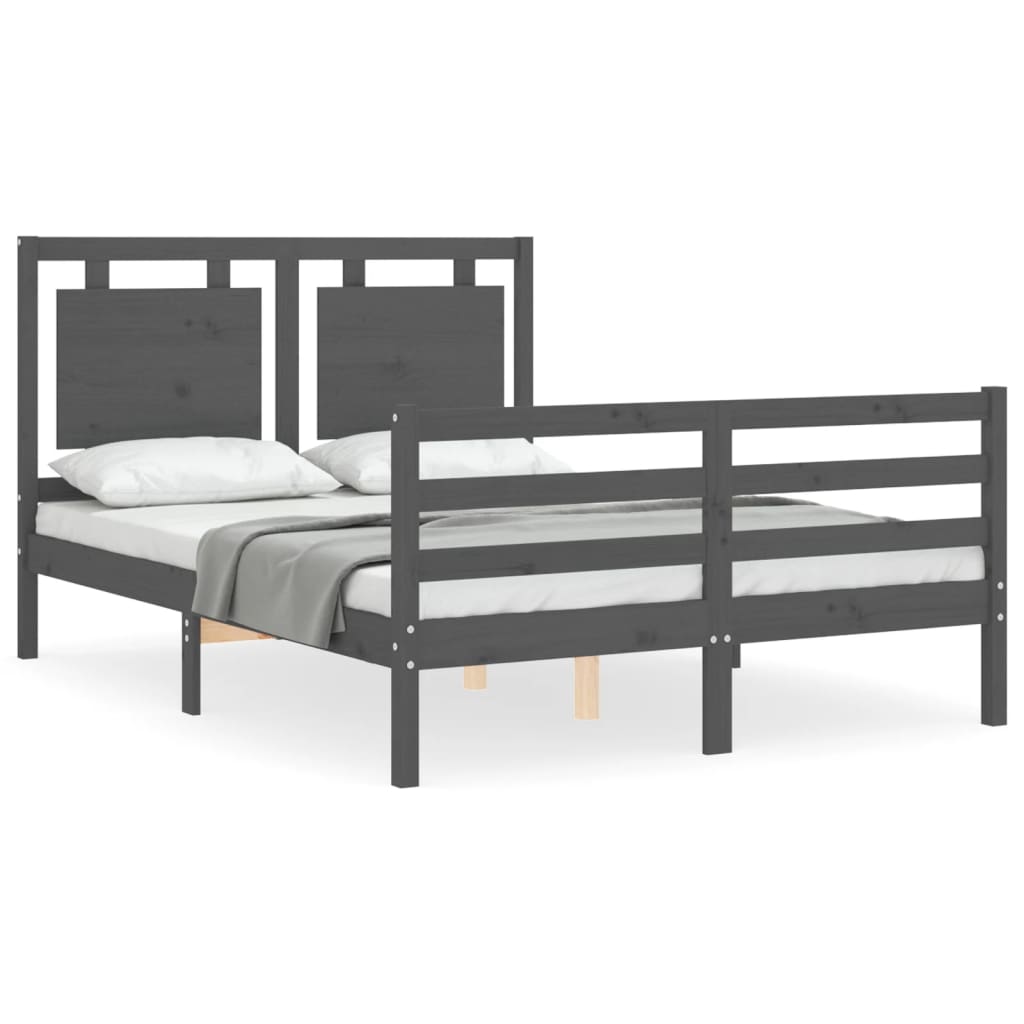 vidaXL Estructura de cama con cabecero madera maciza gris 140x190 cm