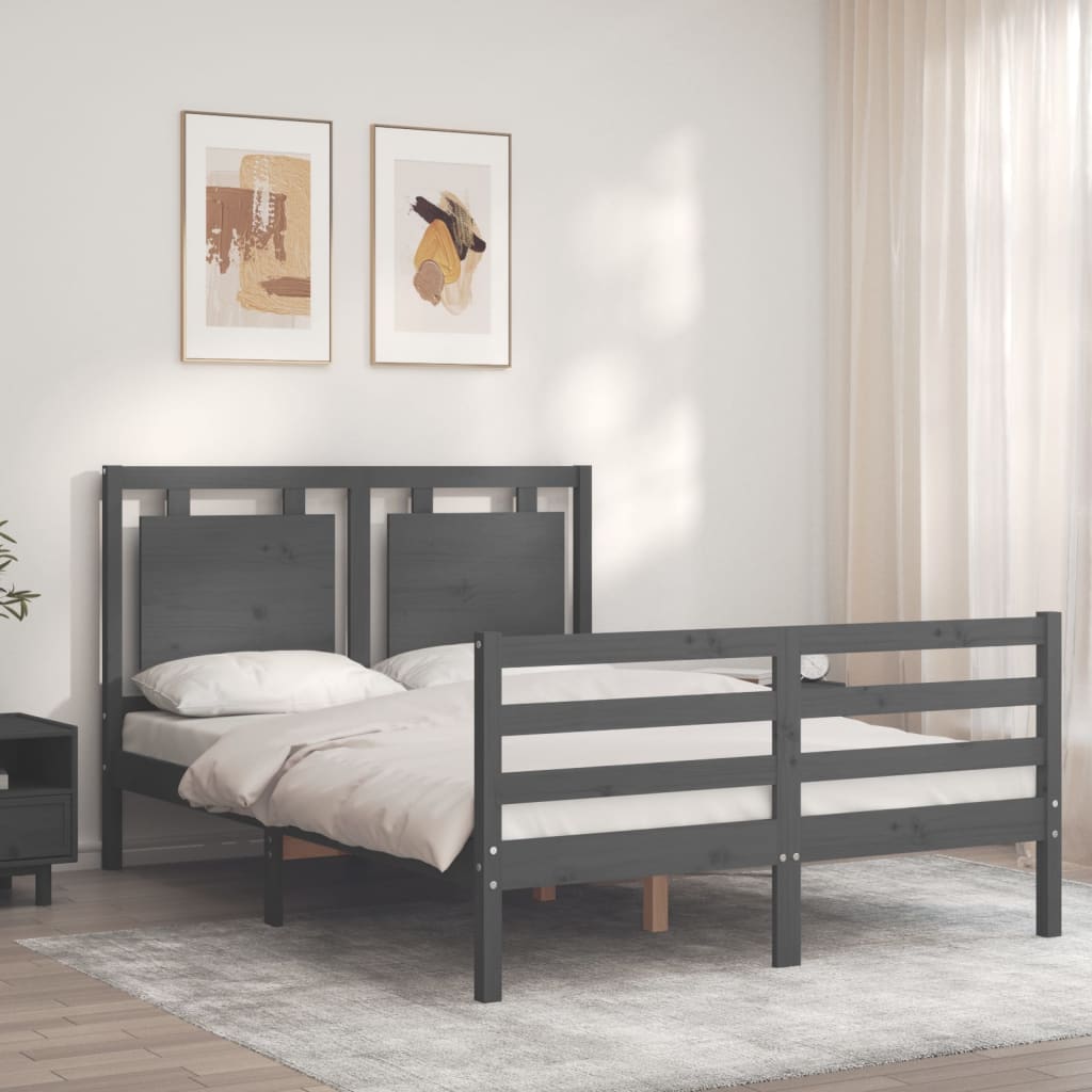 vidaXL Estructura de cama con cabecero madera maciza gris 140x190 cm