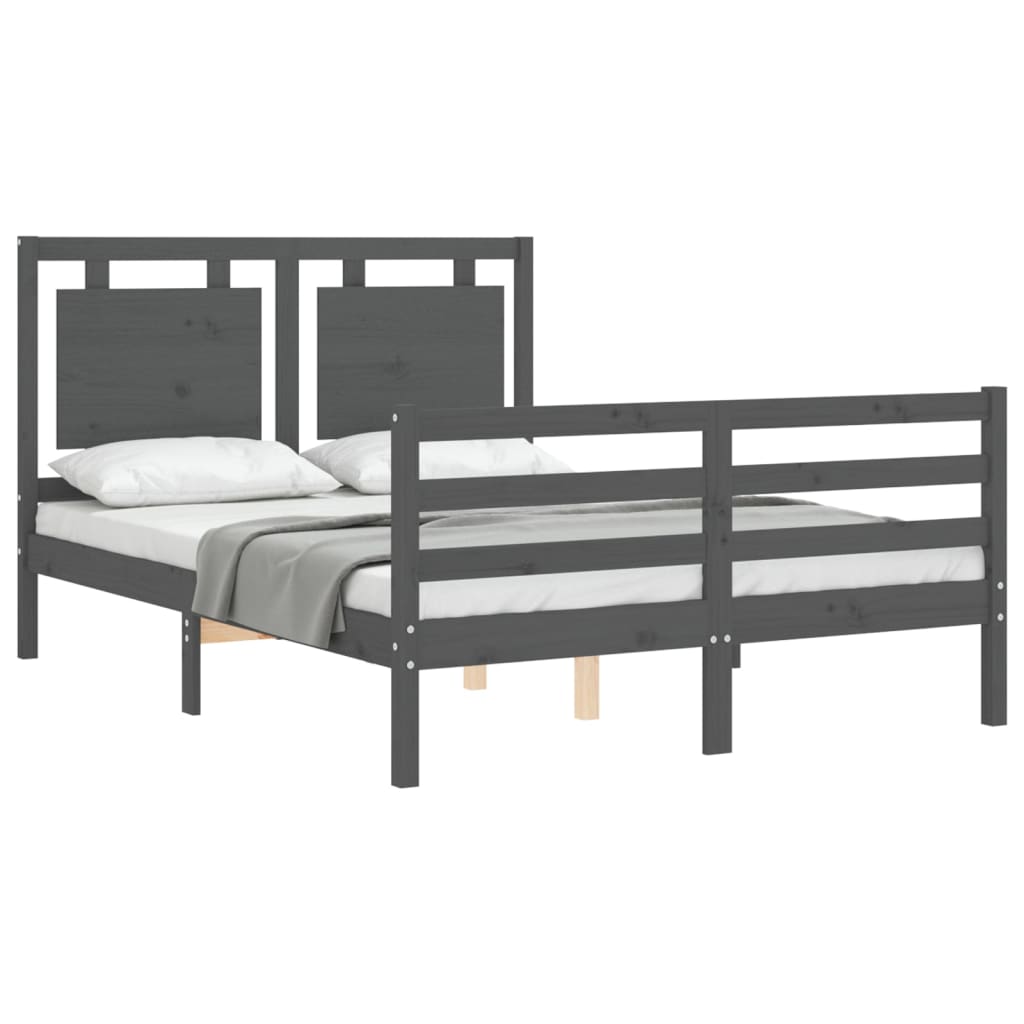 vidaXL Estructura de cama con cabecero madera maciza gris 140x190 cm