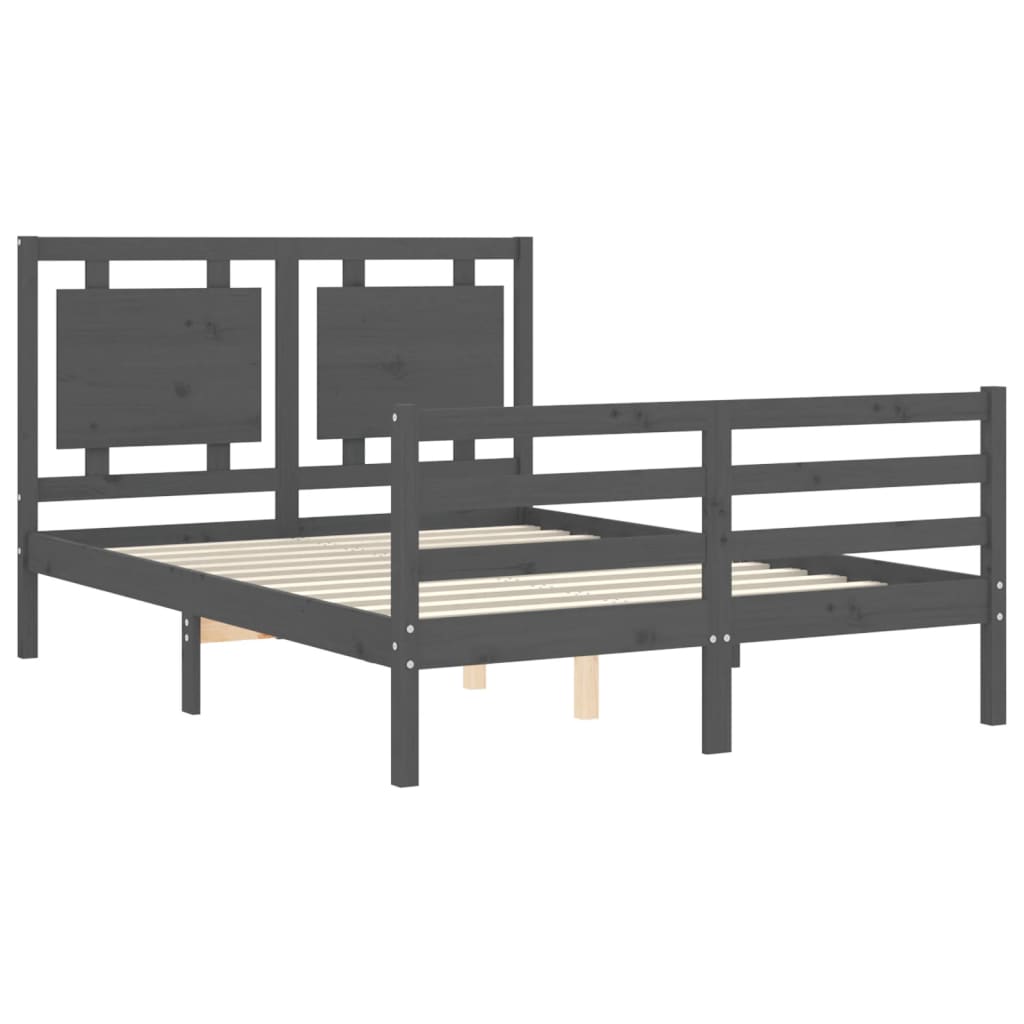 vidaXL Estructura de cama con cabecero madera maciza gris 140x190 cm