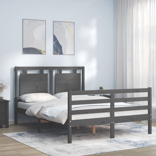 vidaXL Estructura de cama con cabecero madera maciza gris 140x190 cm