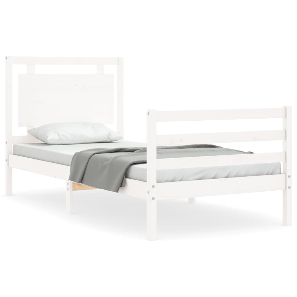 vidaXL Estructura de cama con cabecero madera maciza blanco 100x200 cm