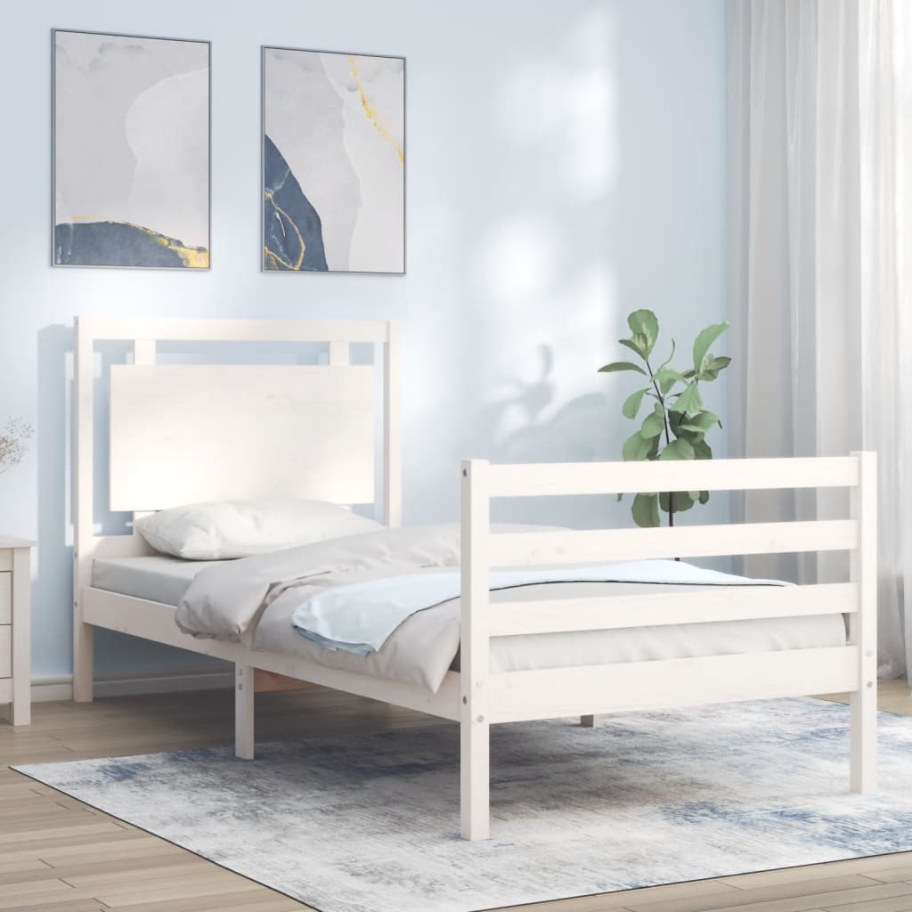 vidaXL Estructura de cama con cabecero madera maciza blanco 100x200 cm