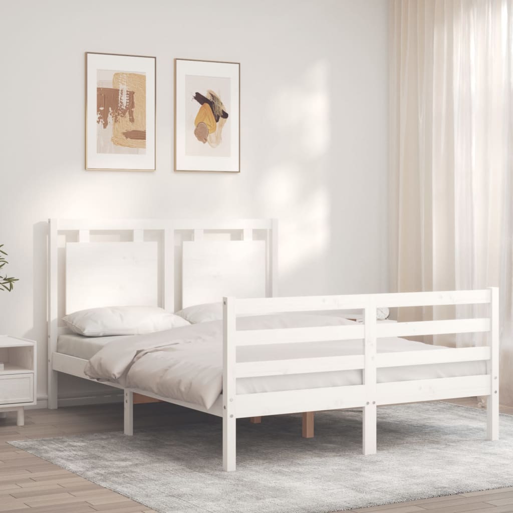 vidaXL Estructura de cama con cabecero madera maciza blanco 140x200 cm