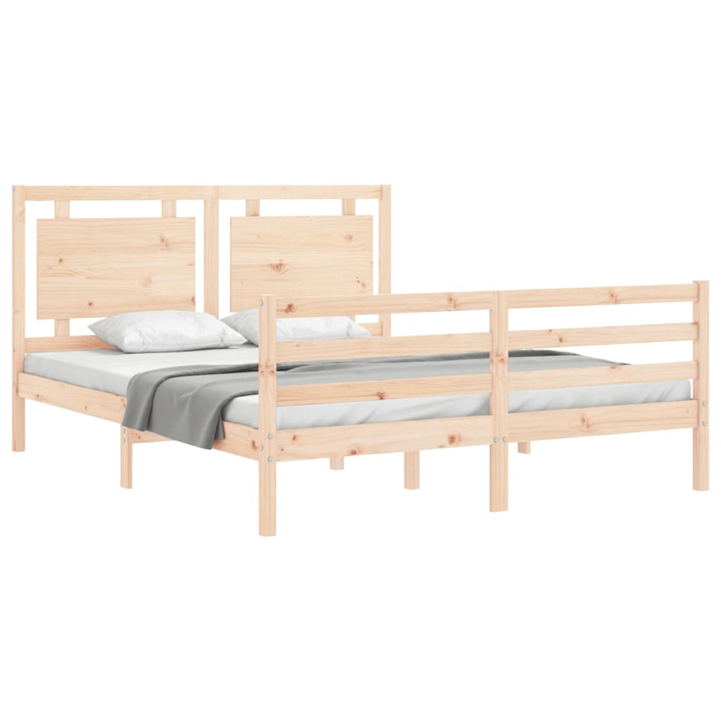 vidaXL Estructura de cama de matrimonio con cabecero madera maciza