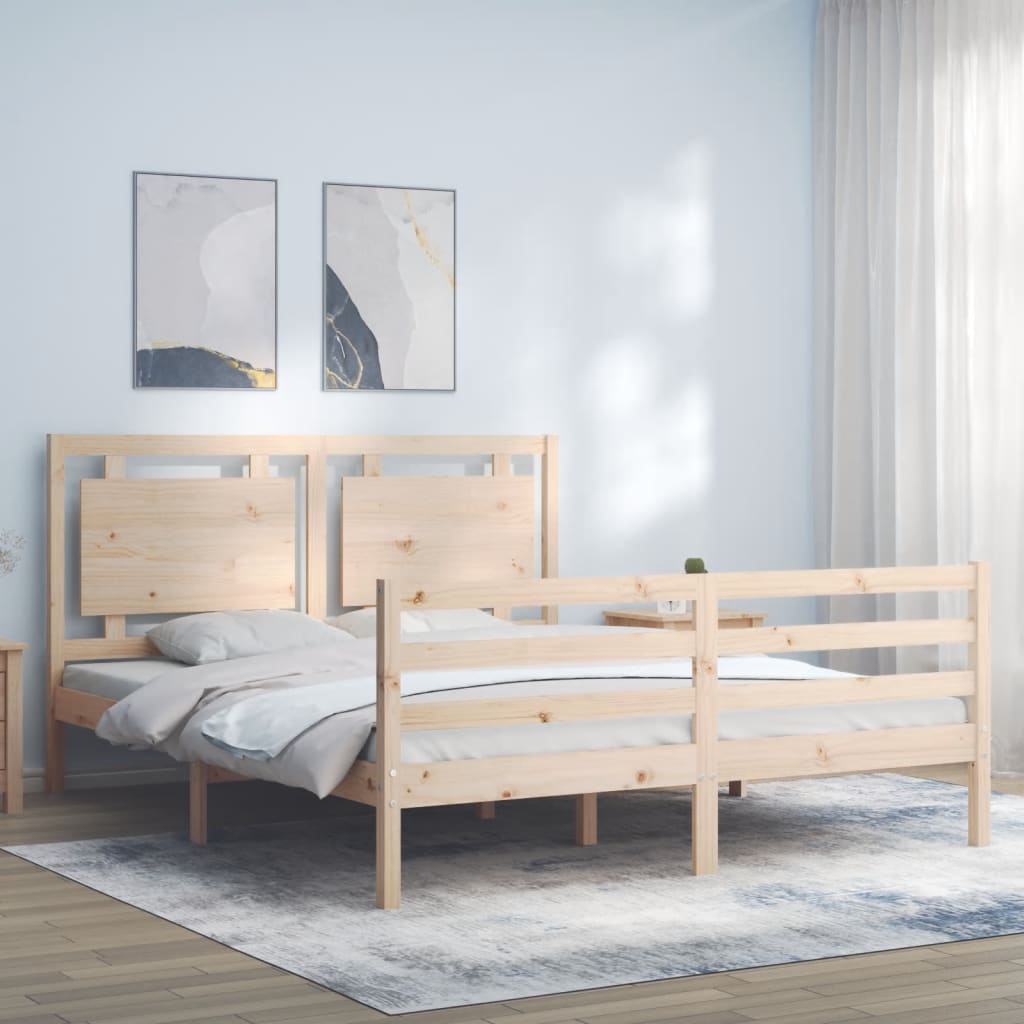 vidaXL Estructura de cama de matrimonio con cabecero madera maciza