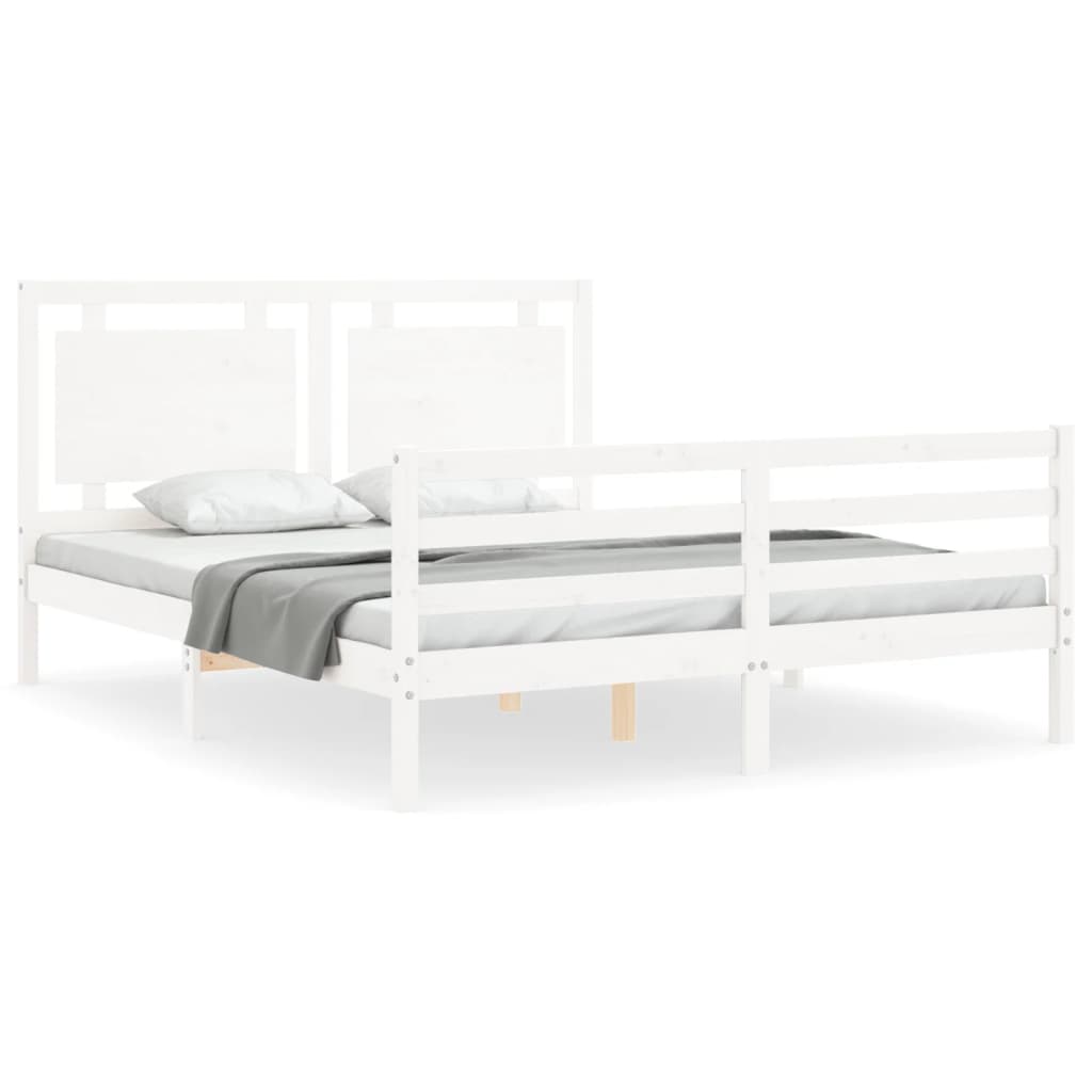 vidaXL Estructura de cama matrimonio con cabecero madera maciza blanco