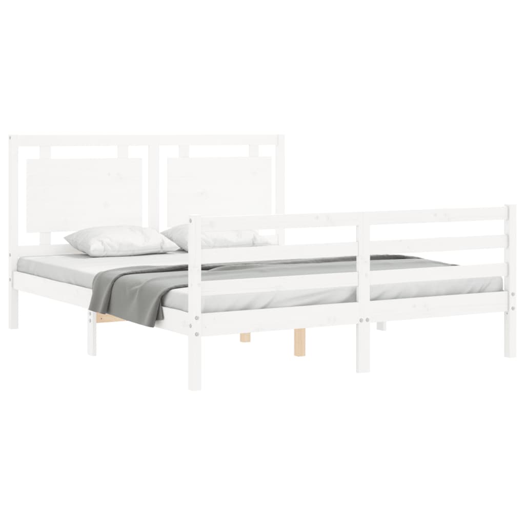 vidaXL Estructura de cama matrimonio con cabecero madera maciza blanco