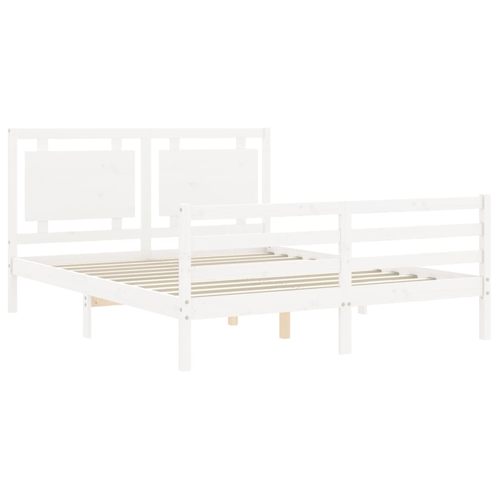 vidaXL Estructura de cama matrimonio con cabecero madera maciza blanco