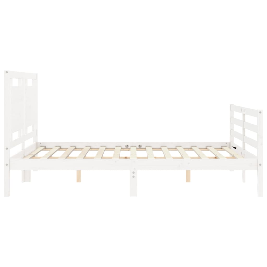 vidaXL Estructura de cama matrimonio con cabecero madera maciza blanco