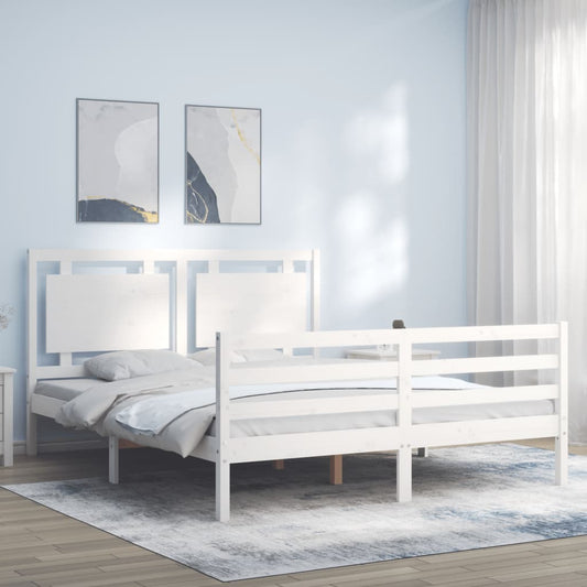 vidaXL Estructura de cama matrimonio con cabecero madera maciza blanco