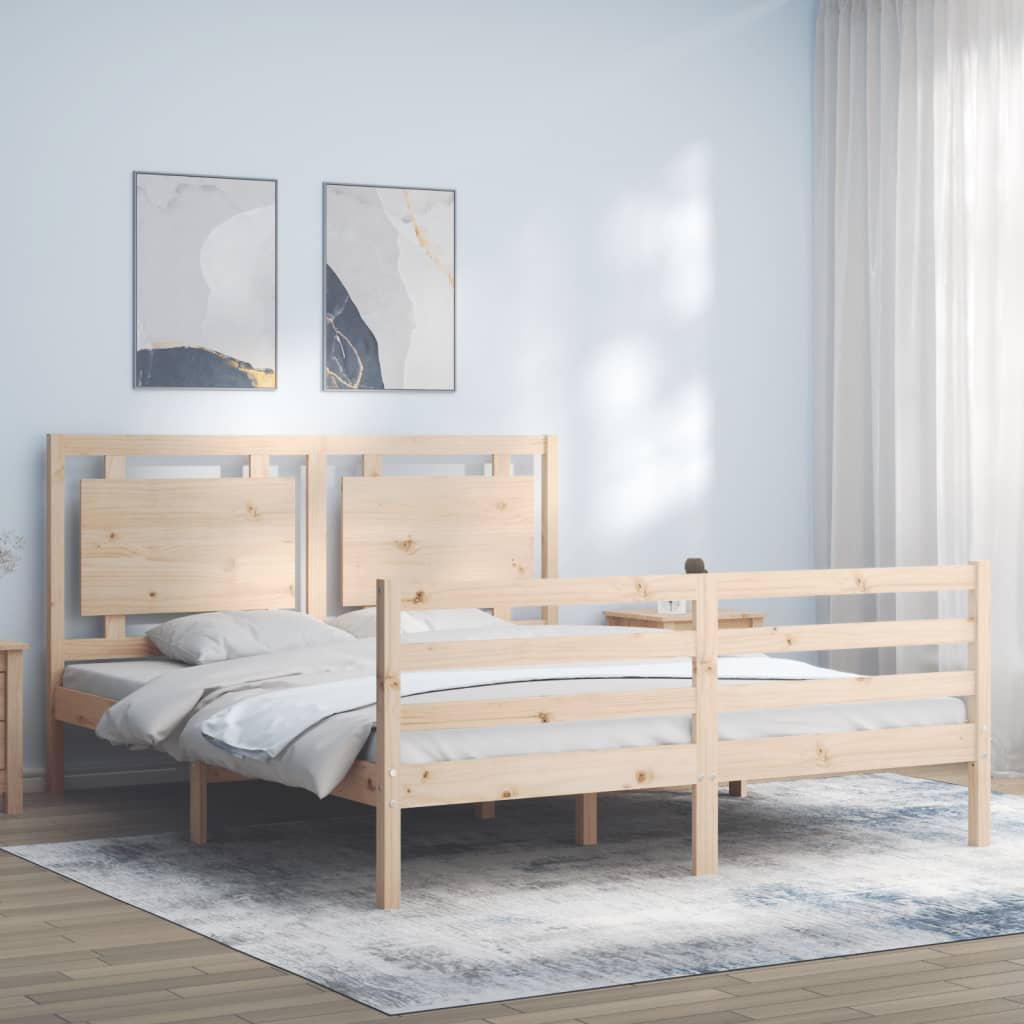 vidaXL Estructura de cama con cabecero madera maciza 160x200 cm