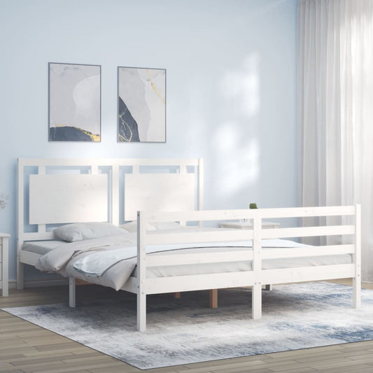 vidaXL Estructura de cama con cabecero madera maciza blanco 160x200 cm