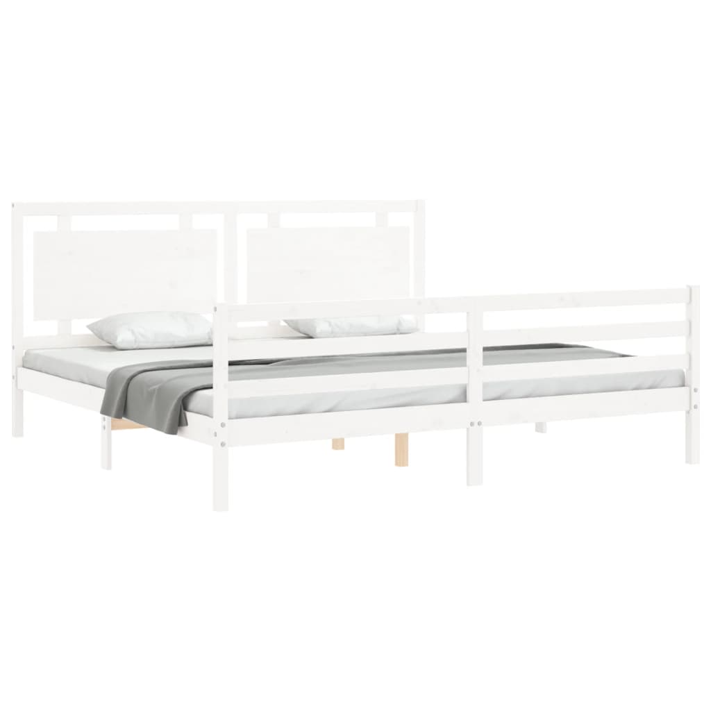 vidaXL Estructura cama de matrimonio con cabecero madera maciza blanco