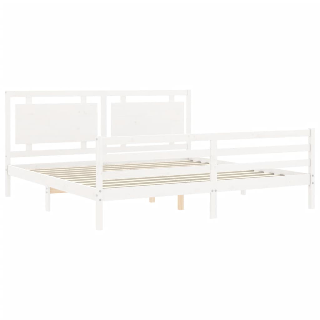 vidaXL Estructura cama de matrimonio con cabecero madera maciza blanco