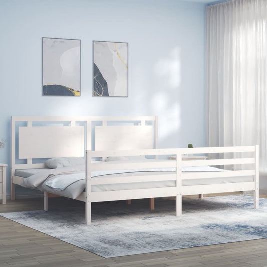 vidaXL Estructura cama de matrimonio con cabecero madera maciza blanco