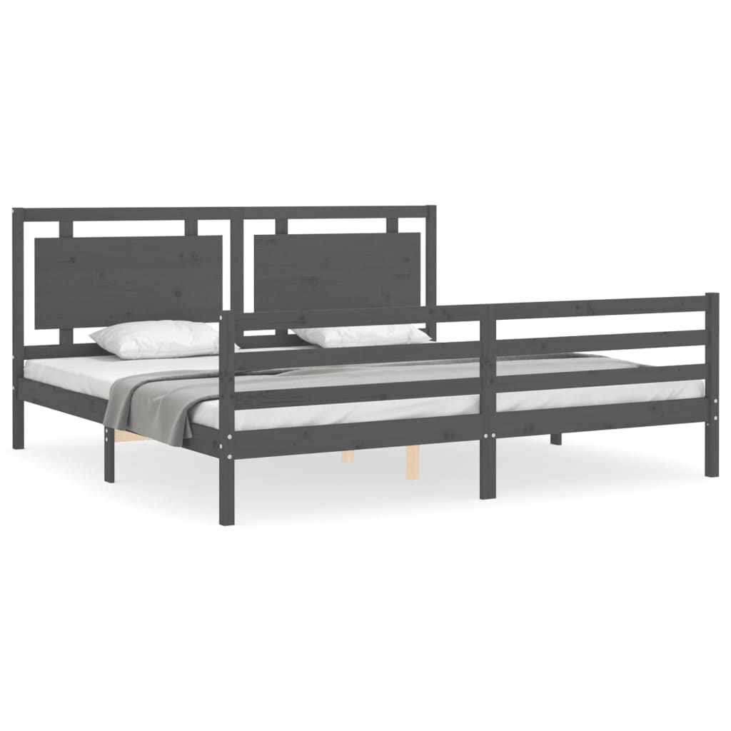 vidaXL Estructura de cama con cabecero madera maciza gris 200x200 cm