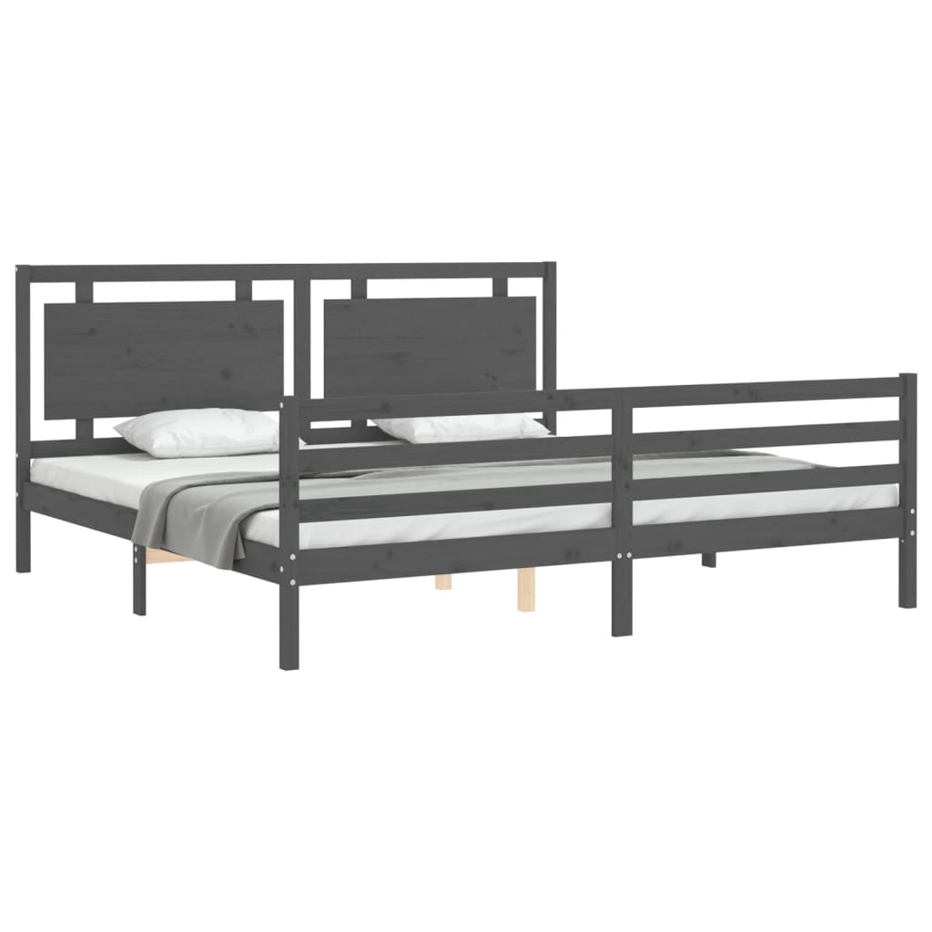 vidaXL Estructura de cama con cabecero madera maciza gris 200x200 cm