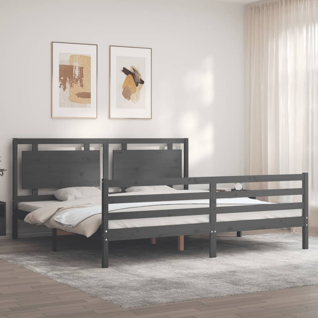 vidaXL Estructura de cama con cabecero madera maciza gris 200x200 cm