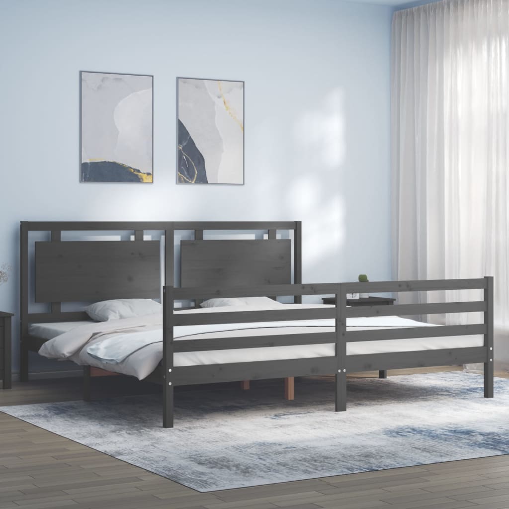 vidaXL Estructura de cama con cabecero madera maciza gris 200x200 cm