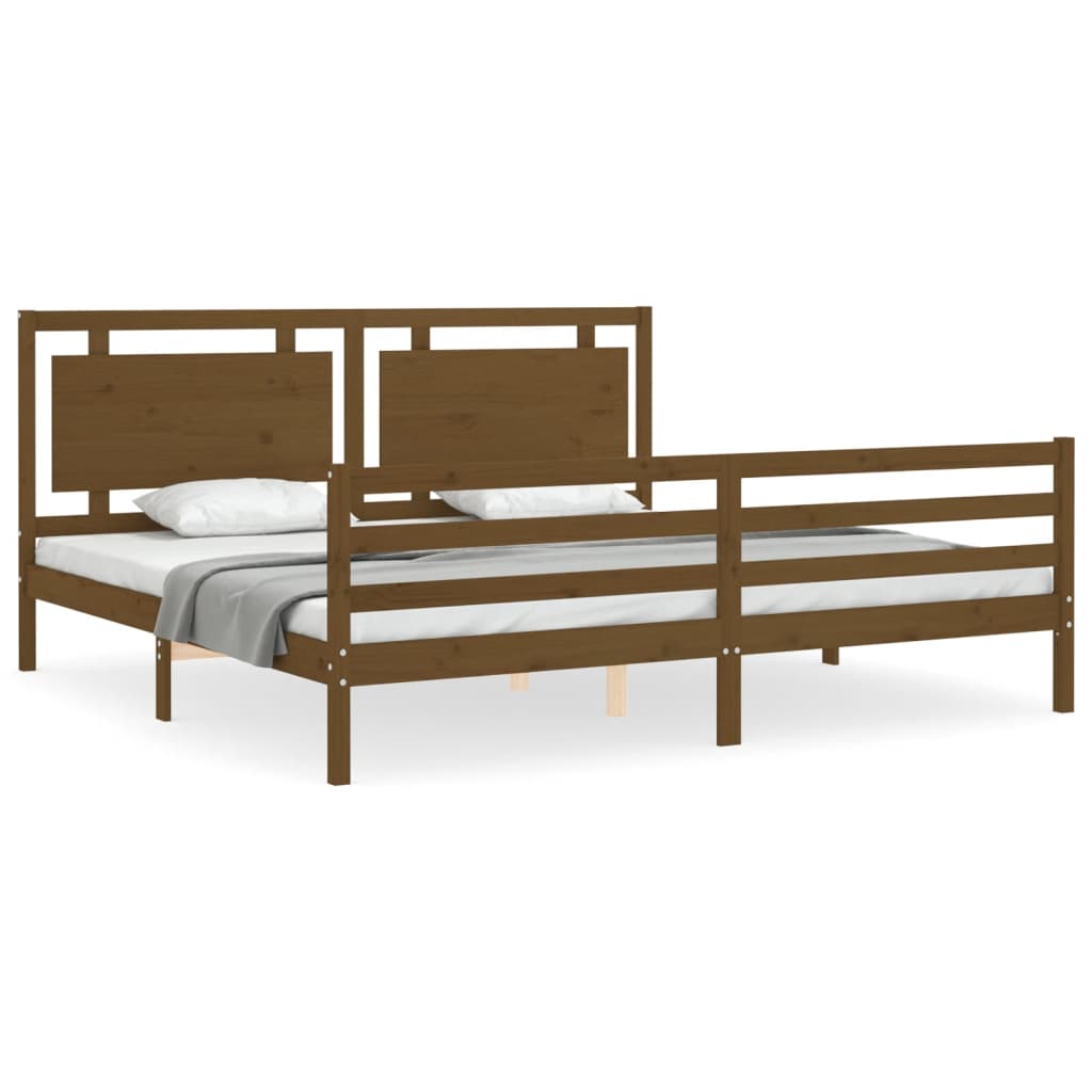 vidaXL Estructura cama y cabecero madera maciza marrón miel 200x200 cm