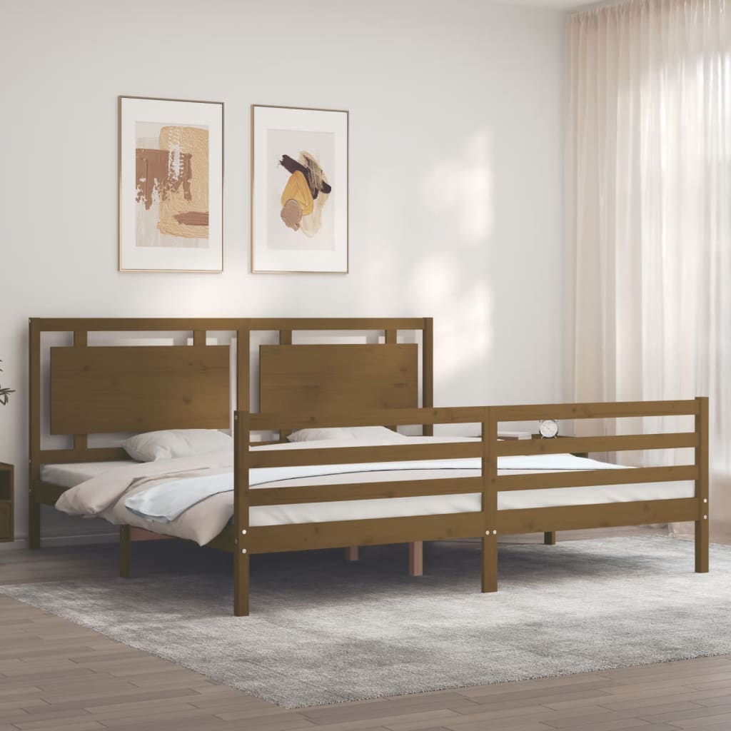 vidaXL Estructura cama y cabecero madera maciza marrón miel 200x200 cm