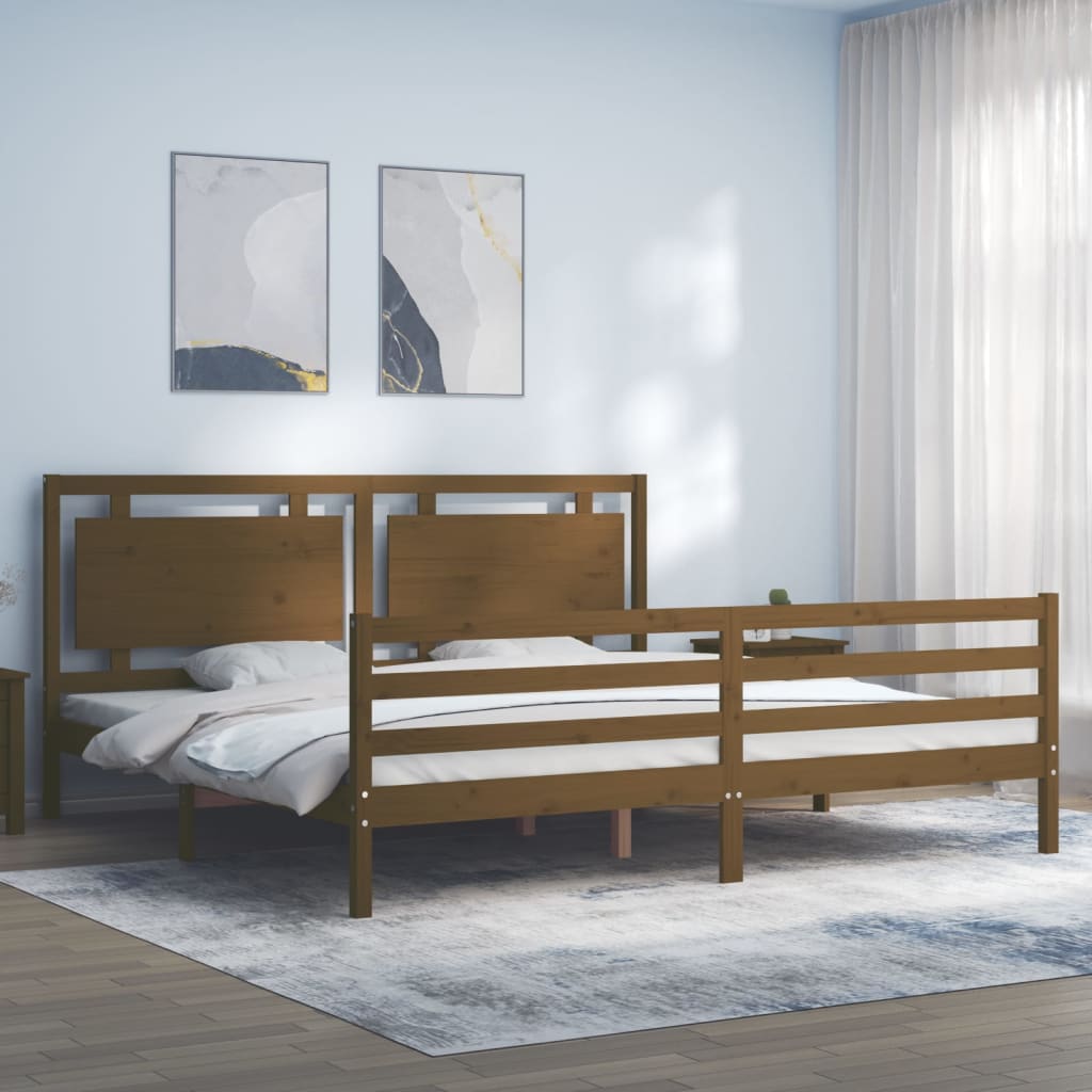 vidaXL Estructura cama y cabecero madera maciza marrón miel 200x200 cm