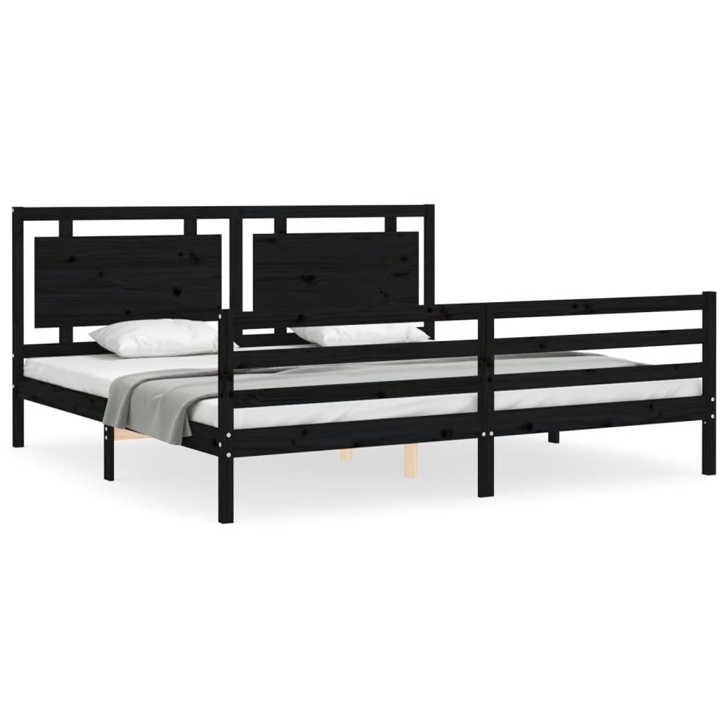 vidaXL Estructura de cama con cabecero madera maciza negro 200x200 cm