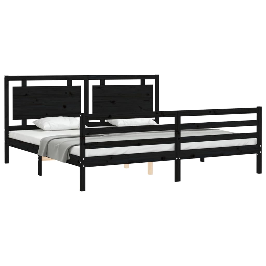 vidaXL Estructura de cama con cabecero madera maciza negro 200x200 cm