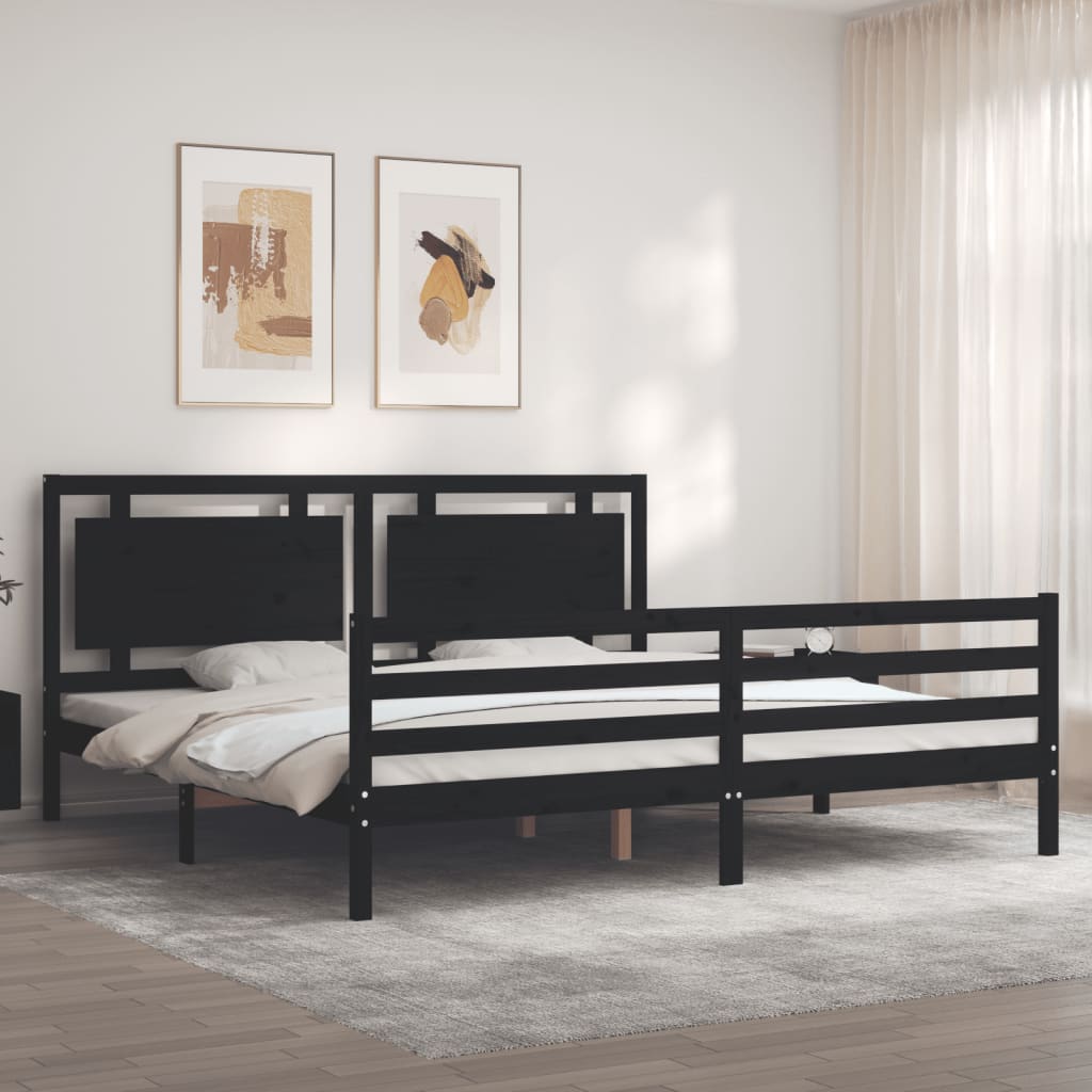 vidaXL Estructura de cama con cabecero madera maciza negro 200x200 cm