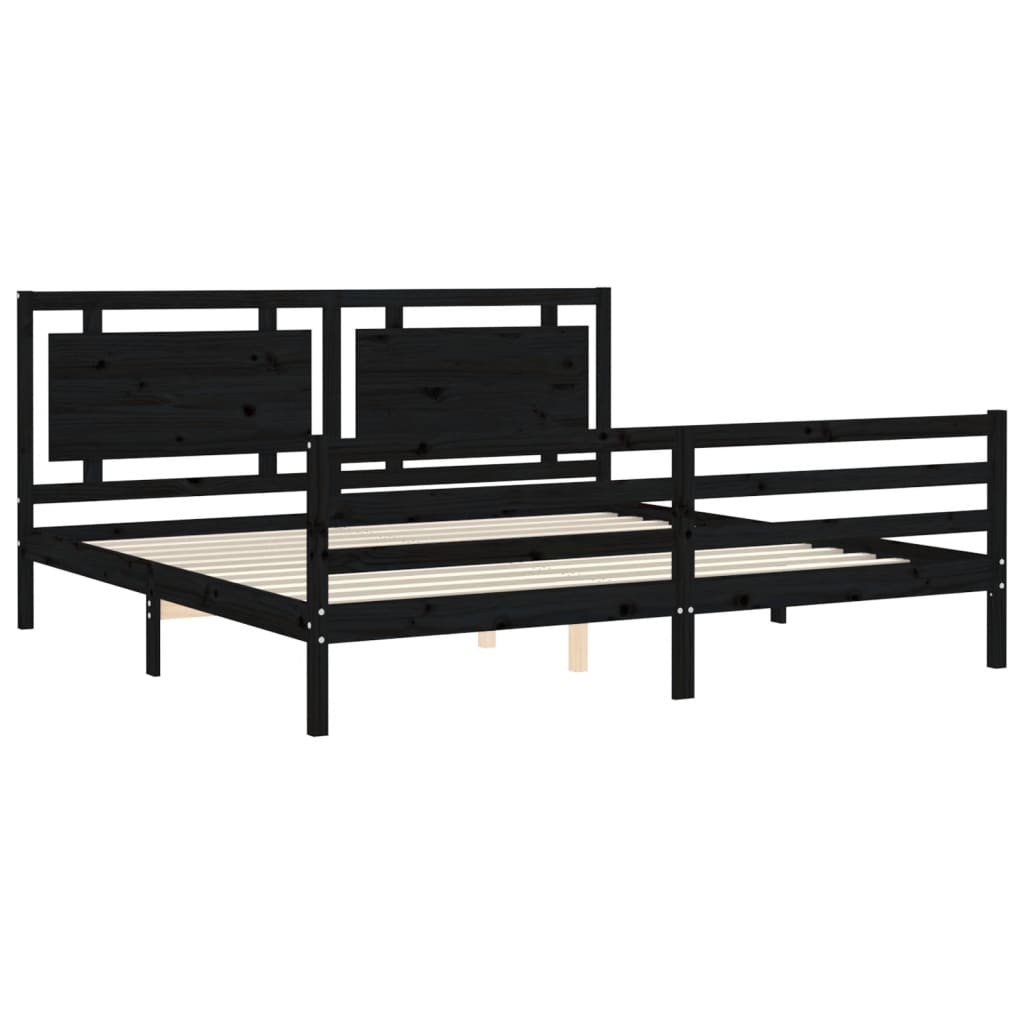 vidaXL Estructura de cama con cabecero madera maciza negro 200x200 cm